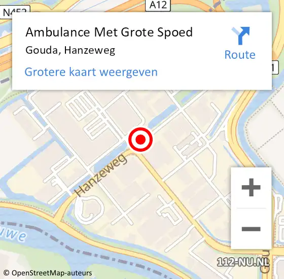 Locatie op kaart van de 112 melding: Ambulance Met Grote Spoed Naar Gouda, Hanzeweg op 28 augustus 2021 13:39