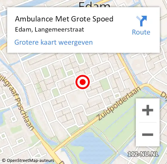 Locatie op kaart van de 112 melding: Ambulance Met Grote Spoed Naar Edam, Langemeerstraat op 28 augustus 2021 13:53