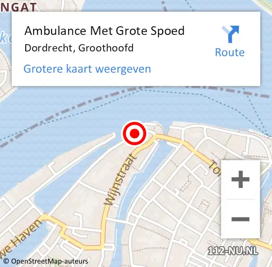 Locatie op kaart van de 112 melding: Ambulance Met Grote Spoed Naar Dordrecht, Groothoofd op 28 augustus 2021 14:23