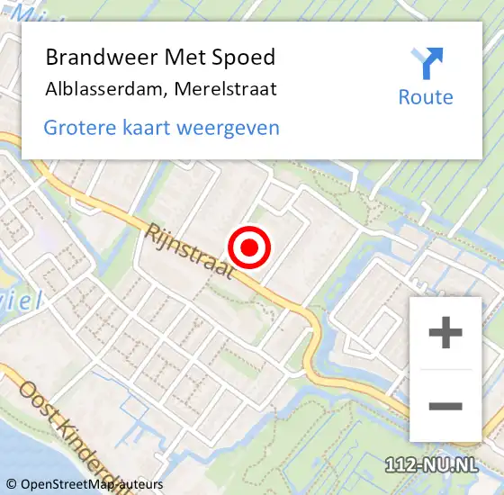 Locatie op kaart van de 112 melding: Brandweer Met Spoed Naar Alblasserdam, Merelstraat op 28 augustus 2021 14:36