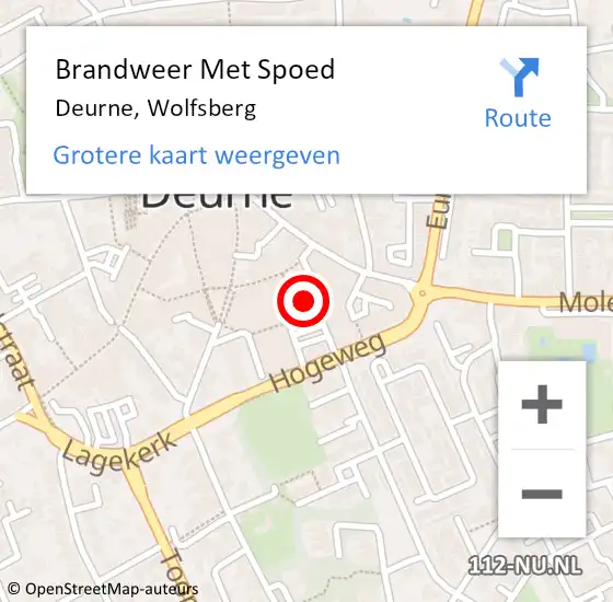 Locatie op kaart van de 112 melding: Brandweer Met Spoed Naar Deurne, Wolfsberg op 28 augustus 2021 14:40