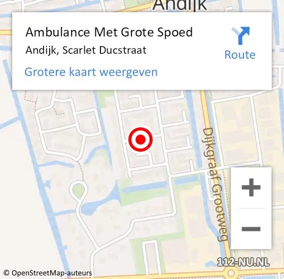 Locatie op kaart van de 112 melding: Ambulance Met Grote Spoed Naar Andijk, Scarlet Ducstraat op 28 augustus 2021 15:47