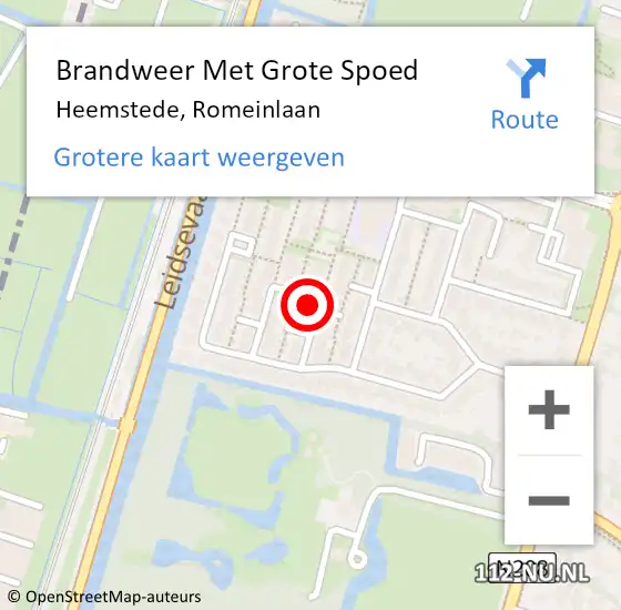 Locatie op kaart van de 112 melding: Brandweer Met Grote Spoed Naar Heemstede, Romeinlaan op 28 augustus 2021 16:20