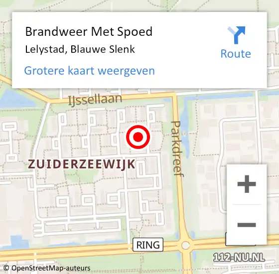 Locatie op kaart van de 112 melding: Brandweer Met Spoed Naar Lelystad, Blauwe Slenk op 28 augustus 2021 16:41