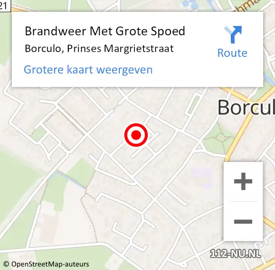 Locatie op kaart van de 112 melding: Brandweer Met Grote Spoed Naar Borculo, Prinses Margrietstraat op 28 augustus 2021 16:46