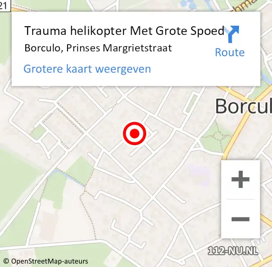 Locatie op kaart van de 112 melding: Trauma helikopter Met Grote Spoed Naar Borculo, Prinses Margrietstraat op 28 augustus 2021 16:48