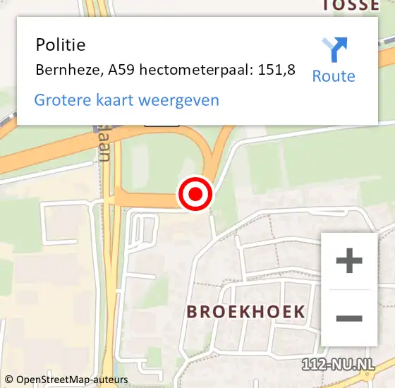 Locatie op kaart van de 112 melding: Politie Bernheze, A59 hectometerpaal: 151,8 op 28 augustus 2021 18:00