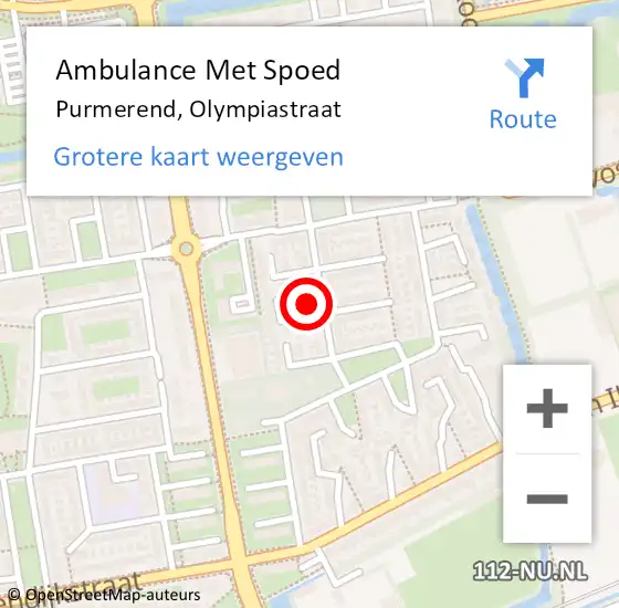 Locatie op kaart van de 112 melding: Ambulance Met Spoed Naar Purmerend, Olympiastraat op 28 augustus 2021 18:12