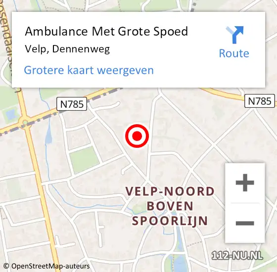 Locatie op kaart van de 112 melding: Ambulance Met Grote Spoed Naar Velp, Dennenweg op 28 augustus 2021 18:23