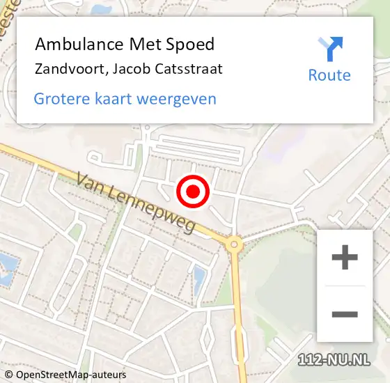 Locatie op kaart van de 112 melding: Ambulance Met Spoed Naar Zandvoort, Jacob Catsstraat op 28 augustus 2021 19:28