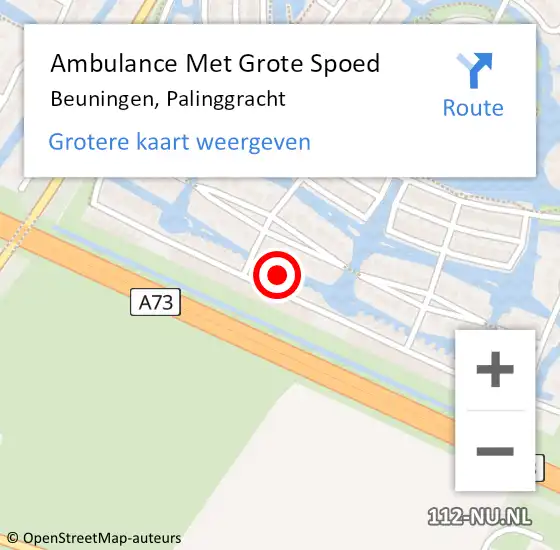 Locatie op kaart van de 112 melding: Ambulance Met Grote Spoed Naar Beuningen, Palinggracht op 28 augustus 2021 19:30