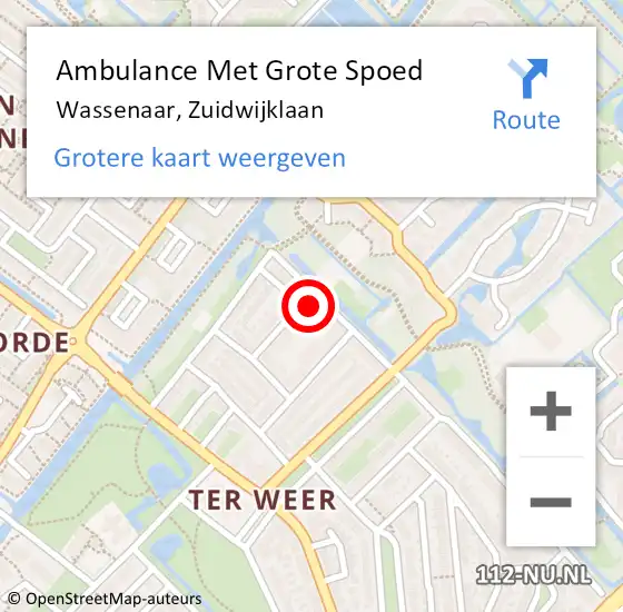 Locatie op kaart van de 112 melding: Ambulance Met Grote Spoed Naar Wassenaar, Zuidwijklaan op 28 augustus 2021 19:32