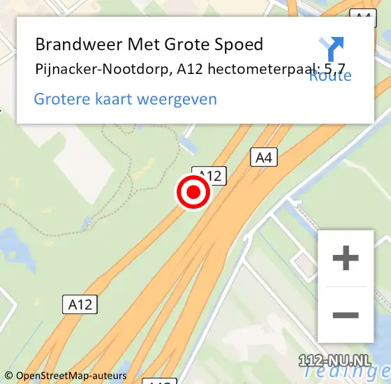 Locatie op kaart van de 112 melding: Brandweer Met Grote Spoed Naar Den Haag, A12 hectometerpaal: 5,7 op 28 augustus 2021 19:57