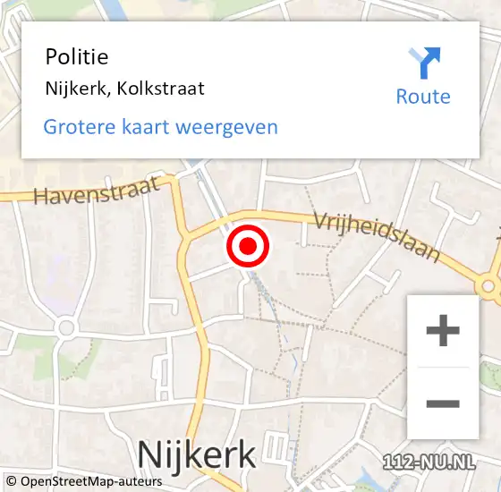 Locatie op kaart van de 112 melding: Politie Nijkerk, Kolkstraat op 28 augustus 2021 20:05