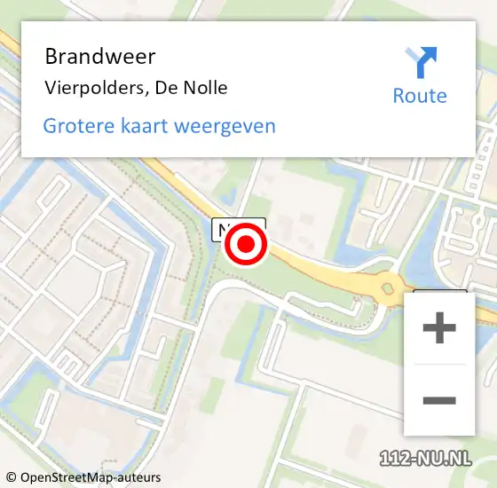 Locatie op kaart van de 112 melding: Brandweer Vierpolders, De Nolle op 28 augustus 2021 20:52