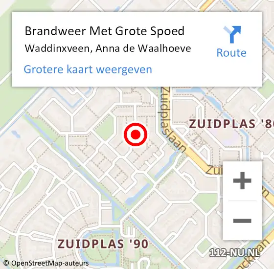 Locatie op kaart van de 112 melding: Brandweer Met Grote Spoed Naar Waddinxveen, Anna de Waalhoeve op 28 augustus 2021 21:11