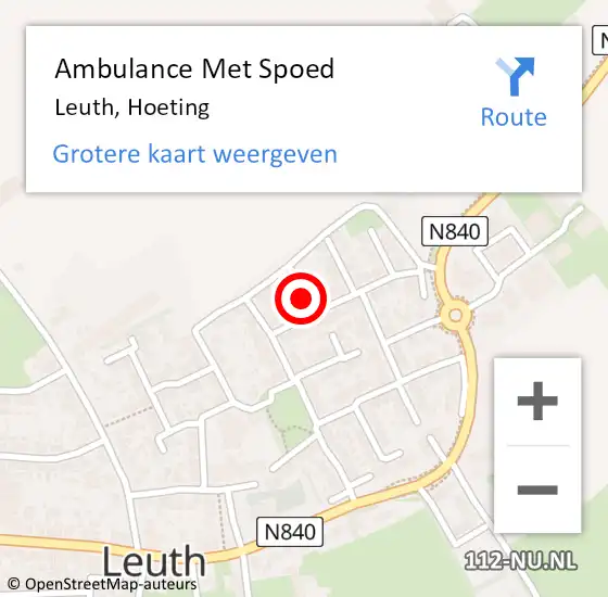 Locatie op kaart van de 112 melding: Ambulance Met Spoed Naar Leuth, Hoeting op 28 augustus 2021 21:23