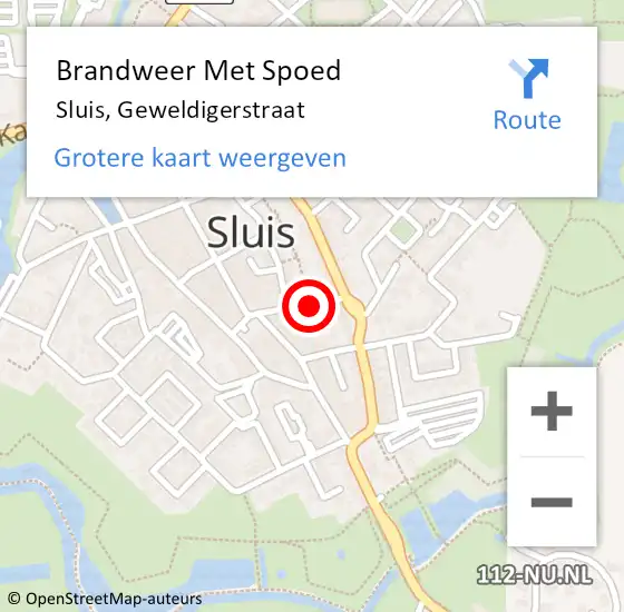 Locatie op kaart van de 112 melding: Brandweer Met Spoed Naar Sluis, Geweldigerstraat op 28 augustus 2021 21:26