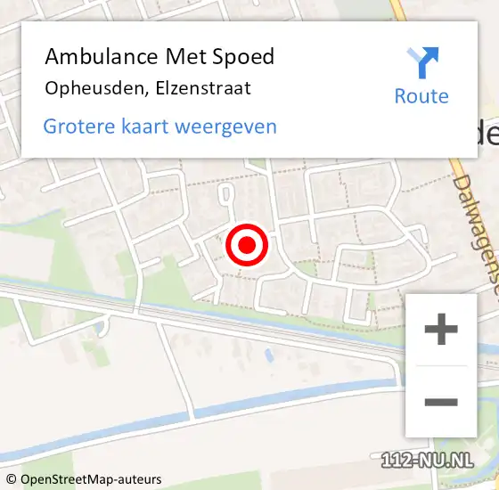 Locatie op kaart van de 112 melding: Ambulance Met Spoed Naar Opheusden, Elzenstraat op 28 augustus 2021 21:54