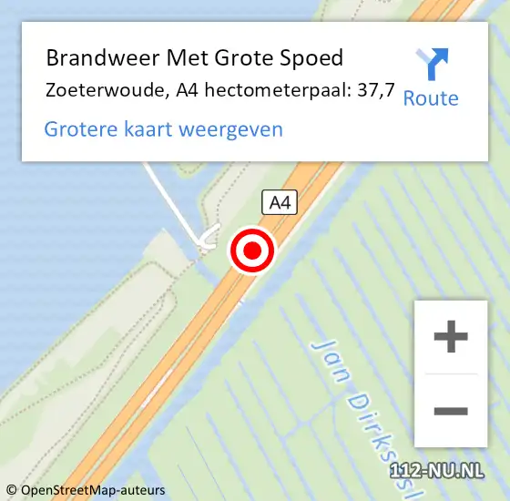 Locatie op kaart van de 112 melding: Brandweer Met Grote Spoed Naar Zoeterwoude, A4 hectometerpaal: 37,7 op 28 augustus 2021 22:01