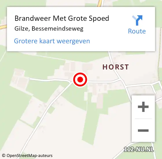 Locatie op kaart van de 112 melding: Brandweer Met Grote Spoed Naar Gilze, Bessemeindseweg op 28 augustus 2021 22:11