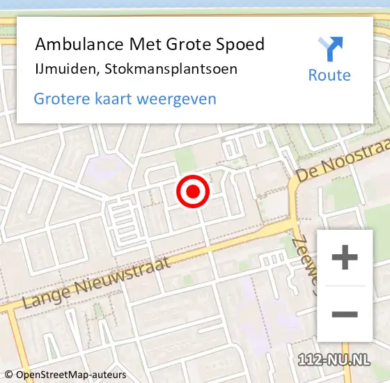 Locatie op kaart van de 112 melding: Ambulance Met Grote Spoed Naar IJmuiden, Stokmansplantsoen op 28 augustus 2021 22:20