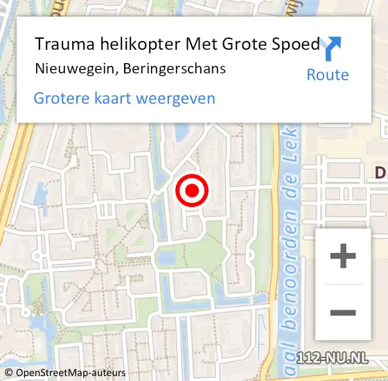 Locatie op kaart van de 112 melding: Trauma helikopter Met Grote Spoed Naar Nieuwegein, Beringerschans op 28 augustus 2021 22:34