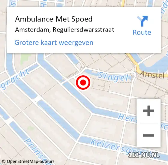 Locatie op kaart van de 112 melding: Ambulance Met Spoed Naar Amsterdam, Reguliersdwarsstraat op 28 augustus 2021 22:35