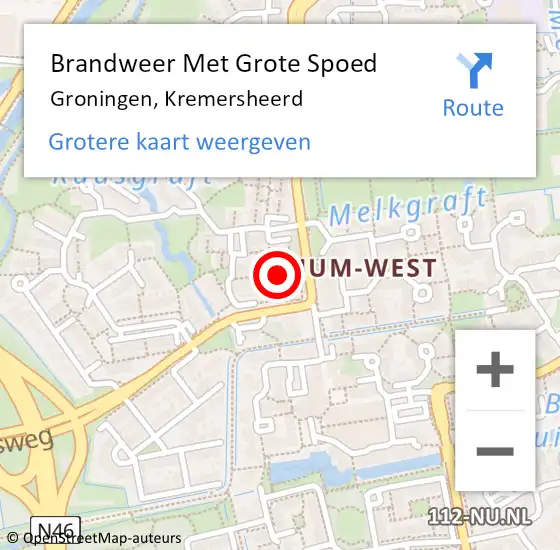 Locatie op kaart van de 112 melding: Brandweer Met Grote Spoed Naar Groningen, Kremersheerd op 28 augustus 2021 22:50