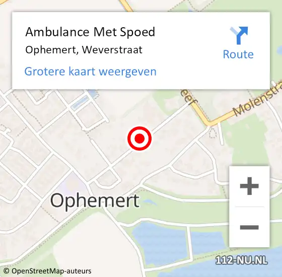 Locatie op kaart van de 112 melding: Ambulance Met Spoed Naar Ophemert, Weverstraat op 28 augustus 2021 23:00