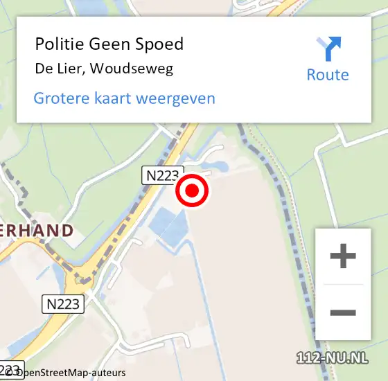 Locatie op kaart van de 112 melding: Politie Geen Spoed Naar De Lier, Woudseweg op 28 augustus 2021 23:17