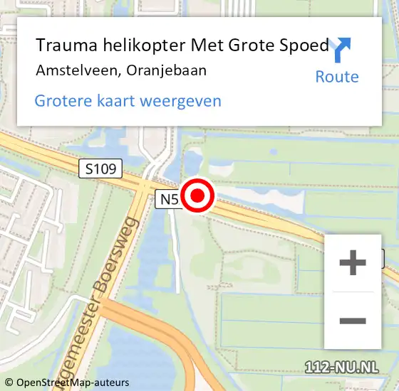 Locatie op kaart van de 112 melding: Trauma helikopter Met Grote Spoed Naar Amstelveen, Oranjebaan op 28 augustus 2021 23:50