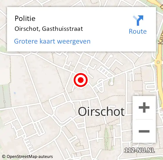 Locatie op kaart van de 112 melding: Politie Oirschot, Gasthuisstraat op 29 augustus 2021 00:08