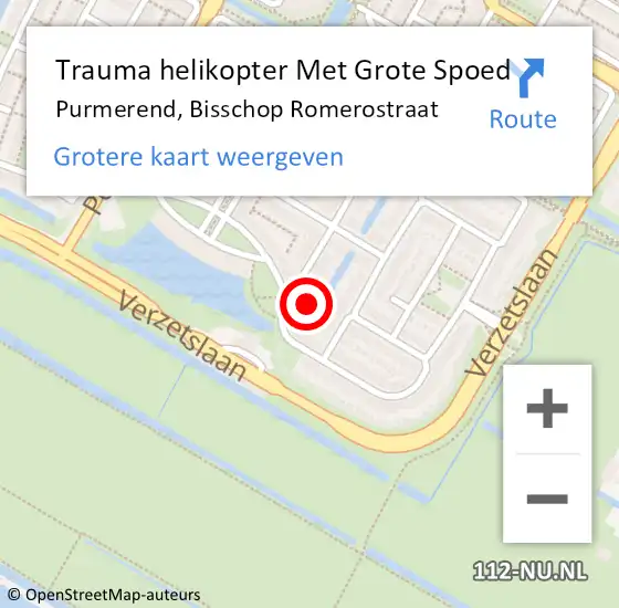 Locatie op kaart van de 112 melding: Trauma helikopter Met Grote Spoed Naar Purmerend, Bisschop Romerostraat op 29 augustus 2021 00:14