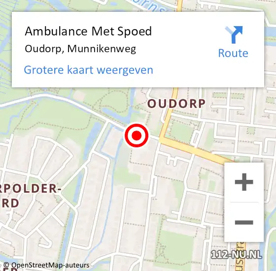 Locatie op kaart van de 112 melding: Ambulance Met Spoed Naar Oudorp, Munnikenweg op 29 augustus 2021 00:40