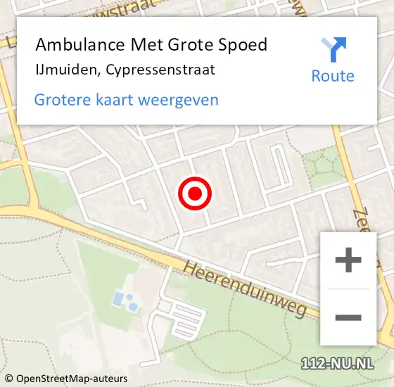 Locatie op kaart van de 112 melding: Ambulance Met Grote Spoed Naar IJmuiden, Cypressenstraat op 29 augustus 2021 01:29