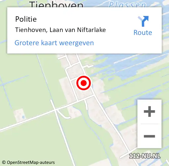 Locatie op kaart van de 112 melding: Politie Tienhoven, Laan van Niftarlake op 29 augustus 2021 01:54