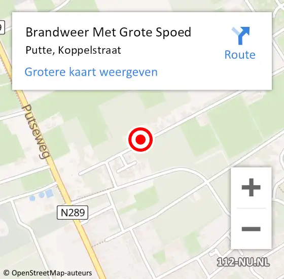 Locatie op kaart van de 112 melding: Brandweer Met Grote Spoed Naar Putte, Koppelstraat op 29 augustus 2021 02:14