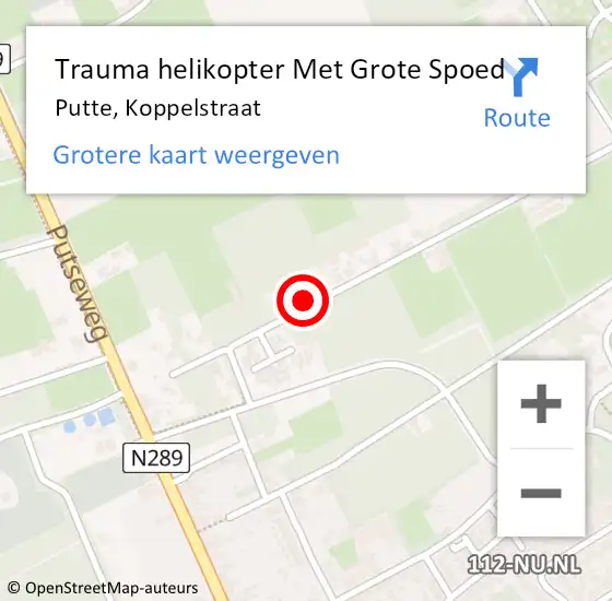 Locatie op kaart van de 112 melding: Trauma helikopter Met Grote Spoed Naar Putte, Koppelstraat op 29 augustus 2021 02:17