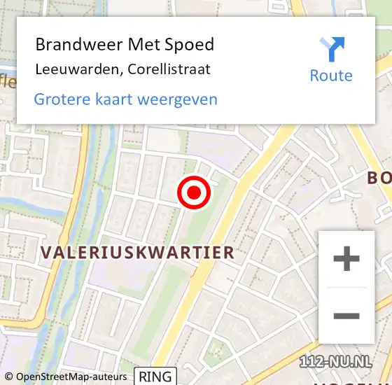 Locatie op kaart van de 112 melding: Brandweer Met Spoed Naar Leeuwarden, Corellistraat op 29 augustus 2021 02:24