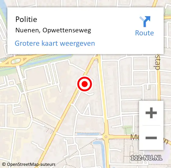 Locatie op kaart van de 112 melding: Politie Nuenen, Opwettenseweg op 29 augustus 2021 02:26