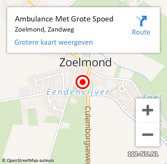 Locatie op kaart van de 112 melding: Ambulance Met Grote Spoed Naar Zoelmond, Zandweg op 29 augustus 2021 02:52