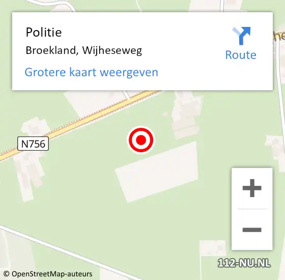 Locatie op kaart van de 112 melding: Politie Broekland, Wijheseweg op 29 augustus 2021 02:53
