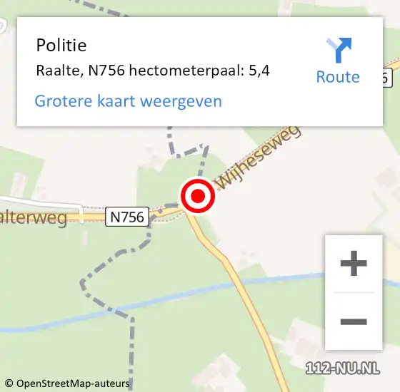 Locatie op kaart van de 112 melding: Politie Raalte, N756 hectometerpaal: 5,4 op 29 augustus 2021 02:53