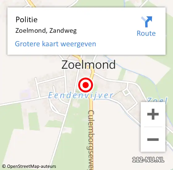 Locatie op kaart van de 112 melding: Politie Zoelmond, Zandweg op 29 augustus 2021 02:53