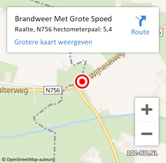 Locatie op kaart van de 112 melding: Brandweer Met Grote Spoed Naar Raalte, N756 hectometerpaal: 5,4 op 29 augustus 2021 02:53