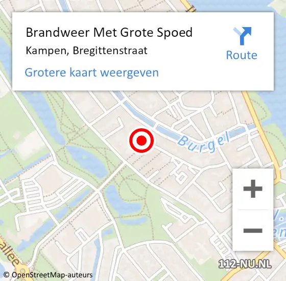 Locatie op kaart van de 112 melding: Brandweer Met Grote Spoed Naar Kampen, Bregittenstraat op 21 juni 2014 07:09