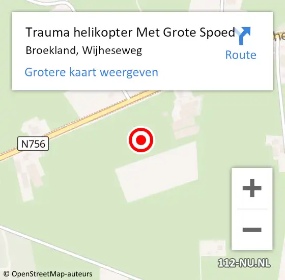 Locatie op kaart van de 112 melding: Trauma helikopter Met Grote Spoed Naar Broekland, Wijheseweg op 29 augustus 2021 02:58