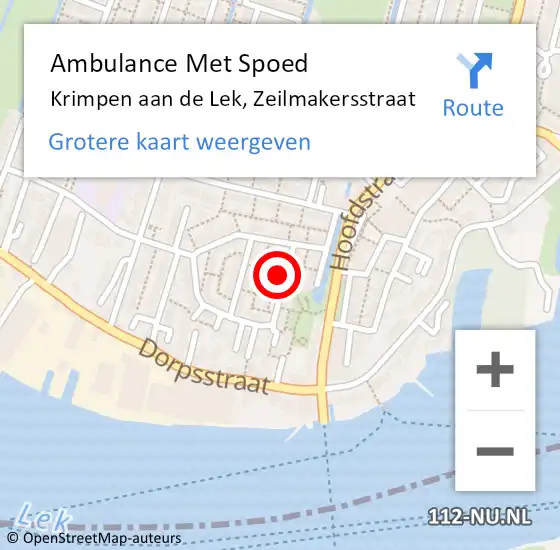 Locatie op kaart van de 112 melding: Ambulance Met Spoed Naar Krimpen aan de Lek, Zeilmakersstraat op 29 augustus 2021 03:02