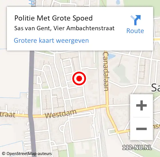 Locatie op kaart van de 112 melding: Politie Met Grote Spoed Naar Sas van Gent, Vier Ambachtenstraat op 29 augustus 2021 03:03